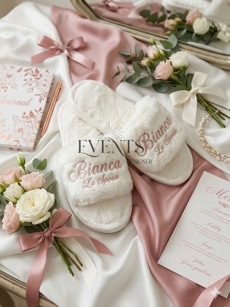 Ciabatte in peluche personalizzate per la sposa