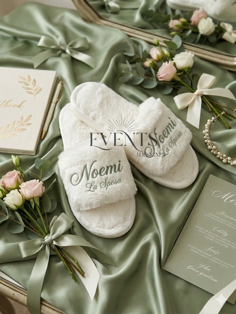 Ciabatte in peluche personalizzate per la sposa