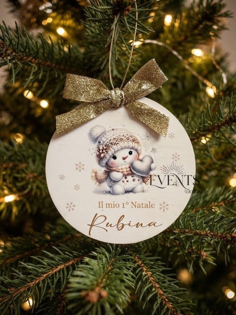 Sfera natalizia in legno stampata personalizzata