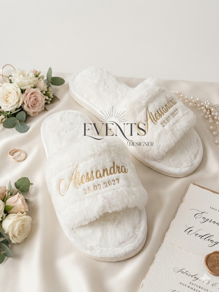 Ciabatte in peluche personalizzate per la sposa