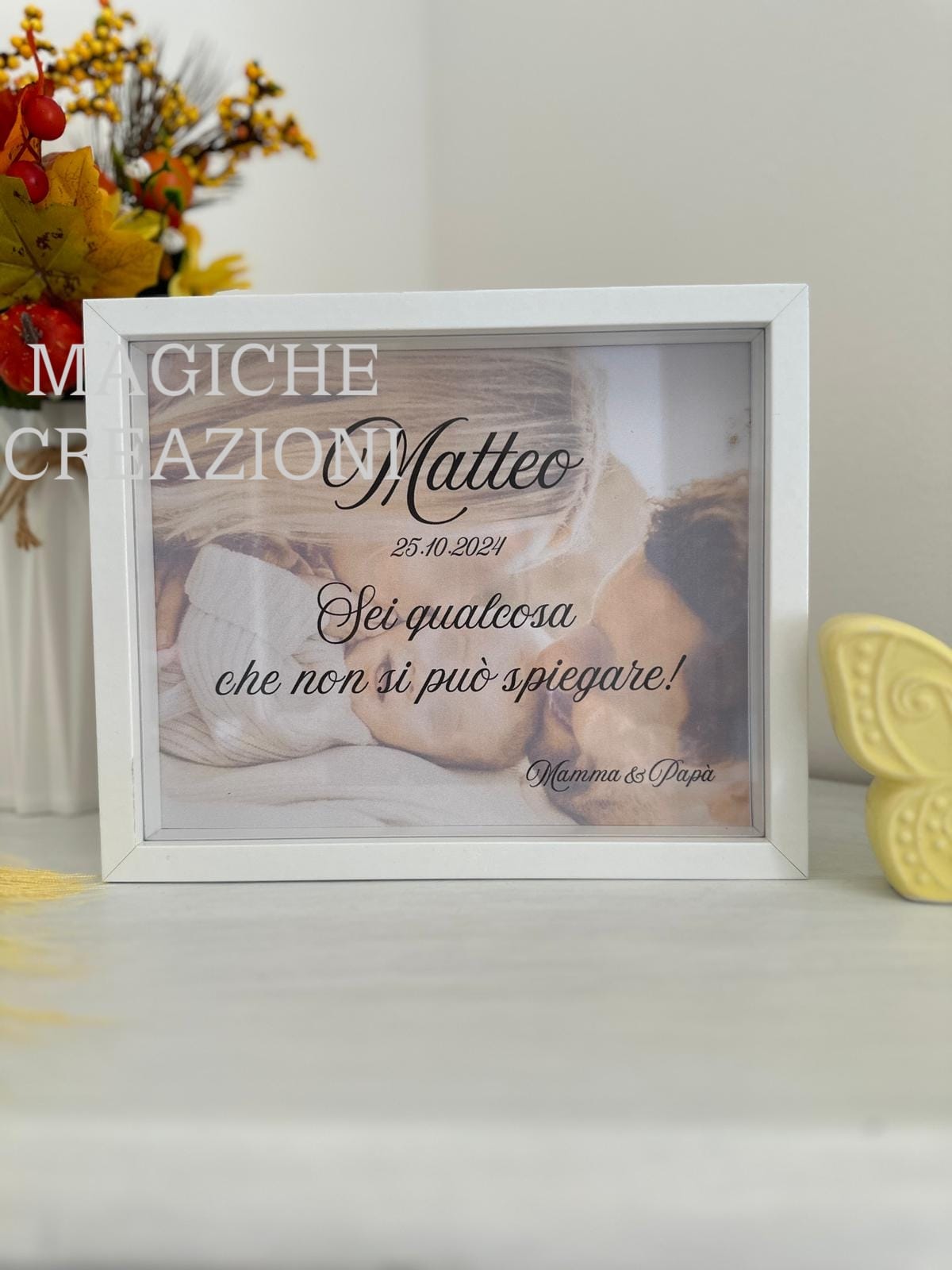 Portafoto nascita con decorazione personalizzato – dettaglio 2